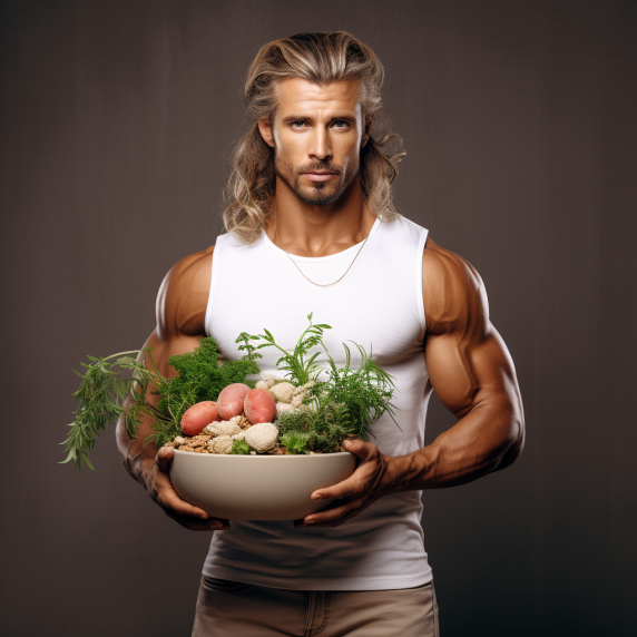 pic of man holding bowl of vegetables