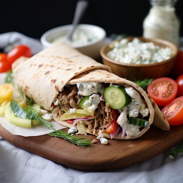 pic of Greek Gyro Wrap from plant powered meats