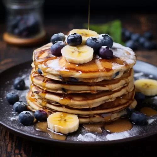 Plant Powered Meats Visual Representation of Blueberry Banana Pancakes